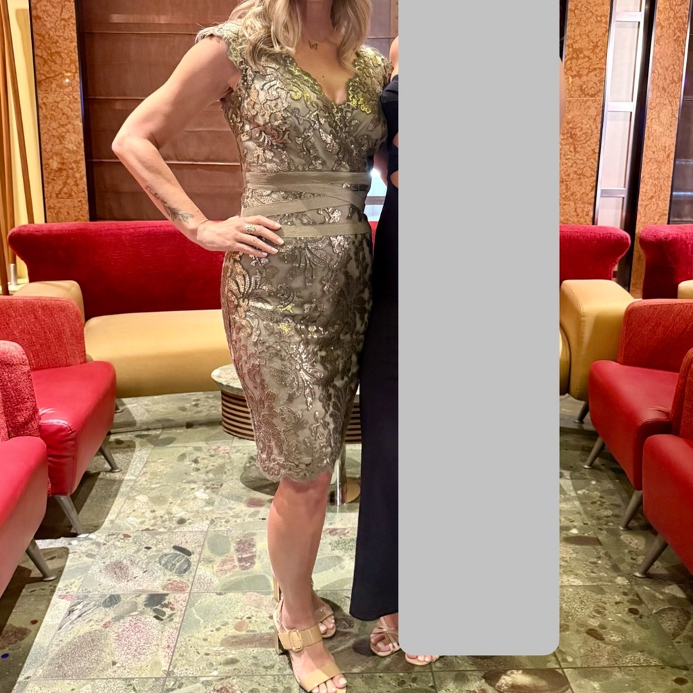 Tadashi Shoji Gold Lace Midi Dress - Picture 5 of 5
